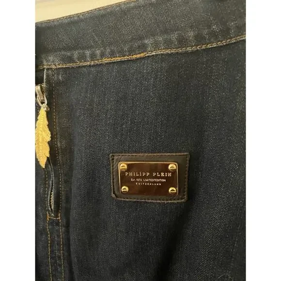 Philipp Plein Women's Denim Pencil Skirt Button front Military Sz M knee length - Picture 5 of 11